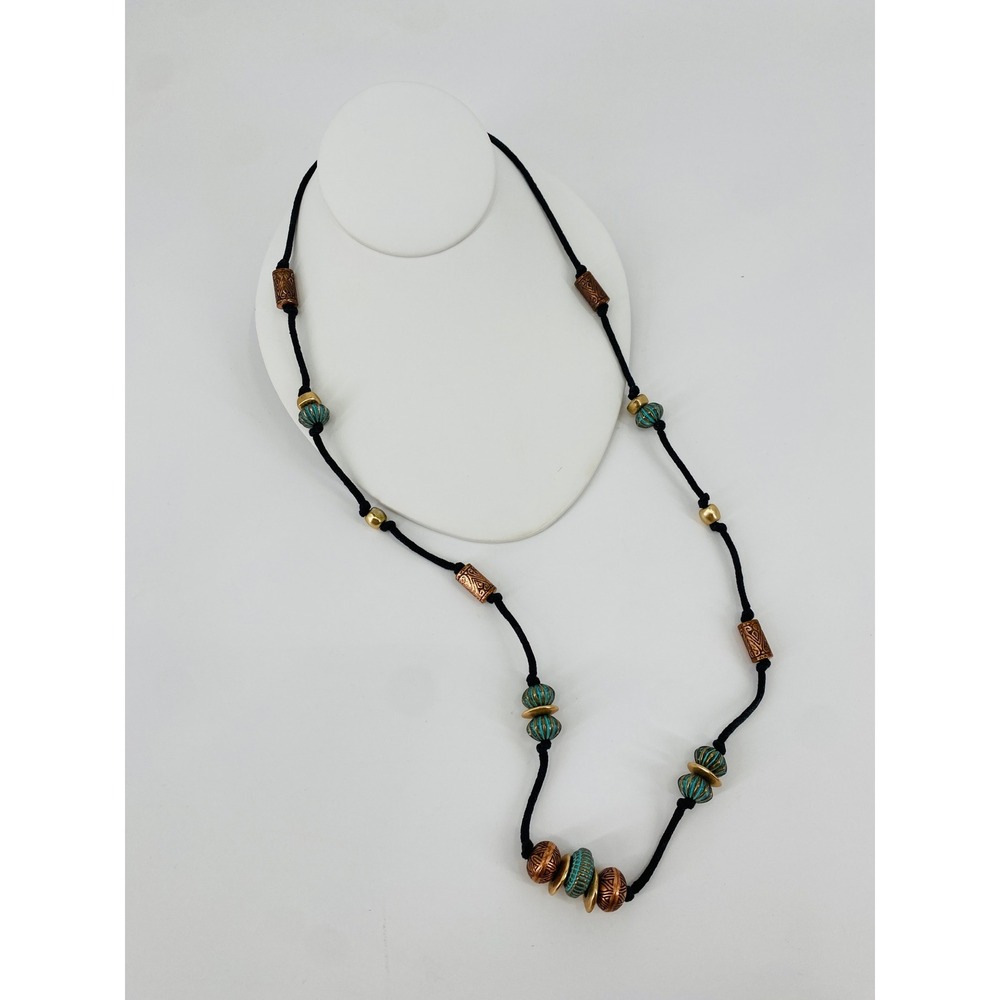Karma Bella Necklace Womens OS Black Mixed Metal Verdigris Beaded Cord